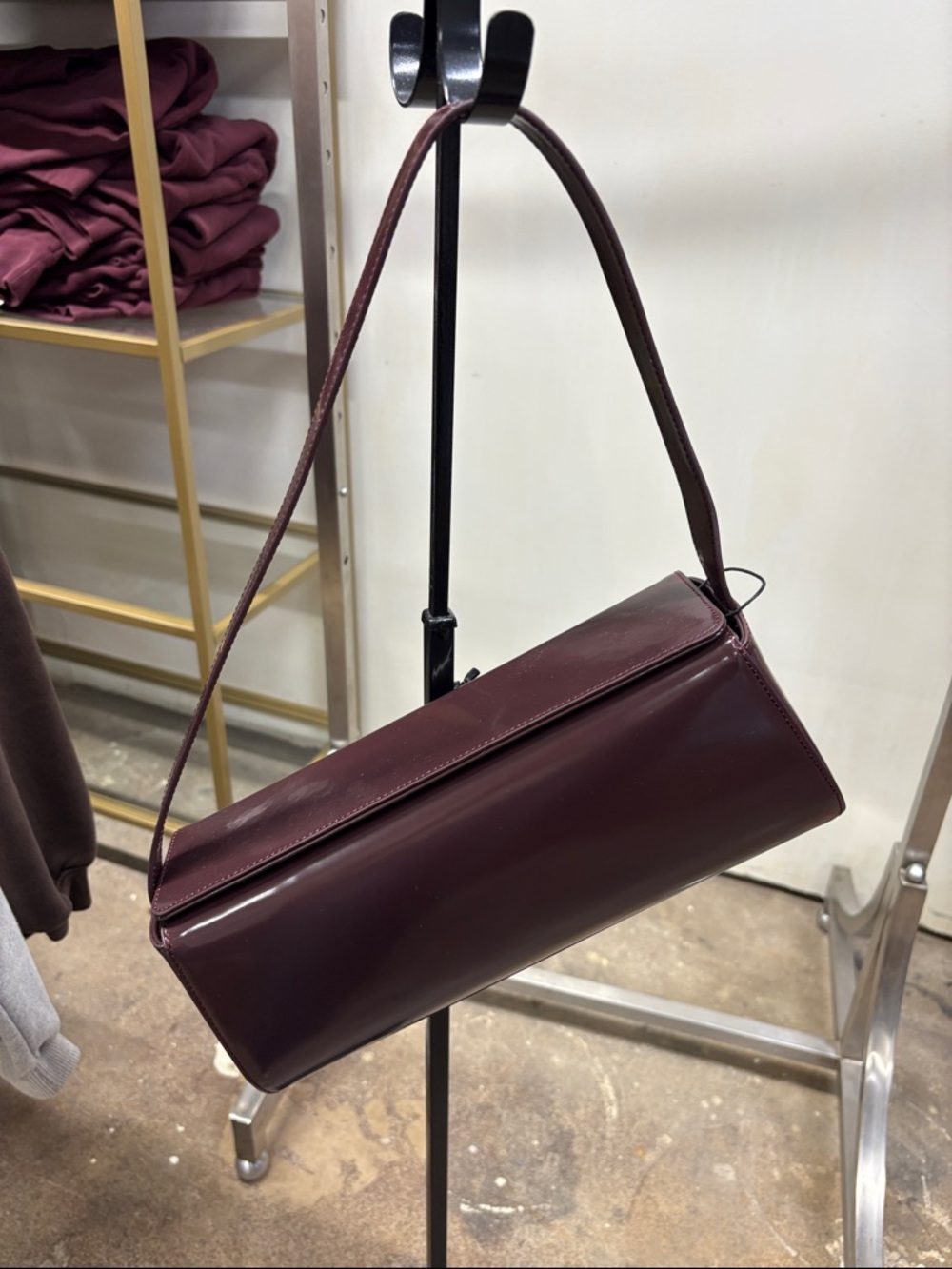 St. Agni East West Baguette Burgundy Patent Bag